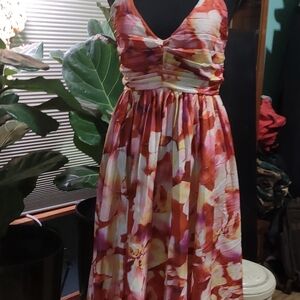 Elegant Floral Maxi Dress in Red and Pink